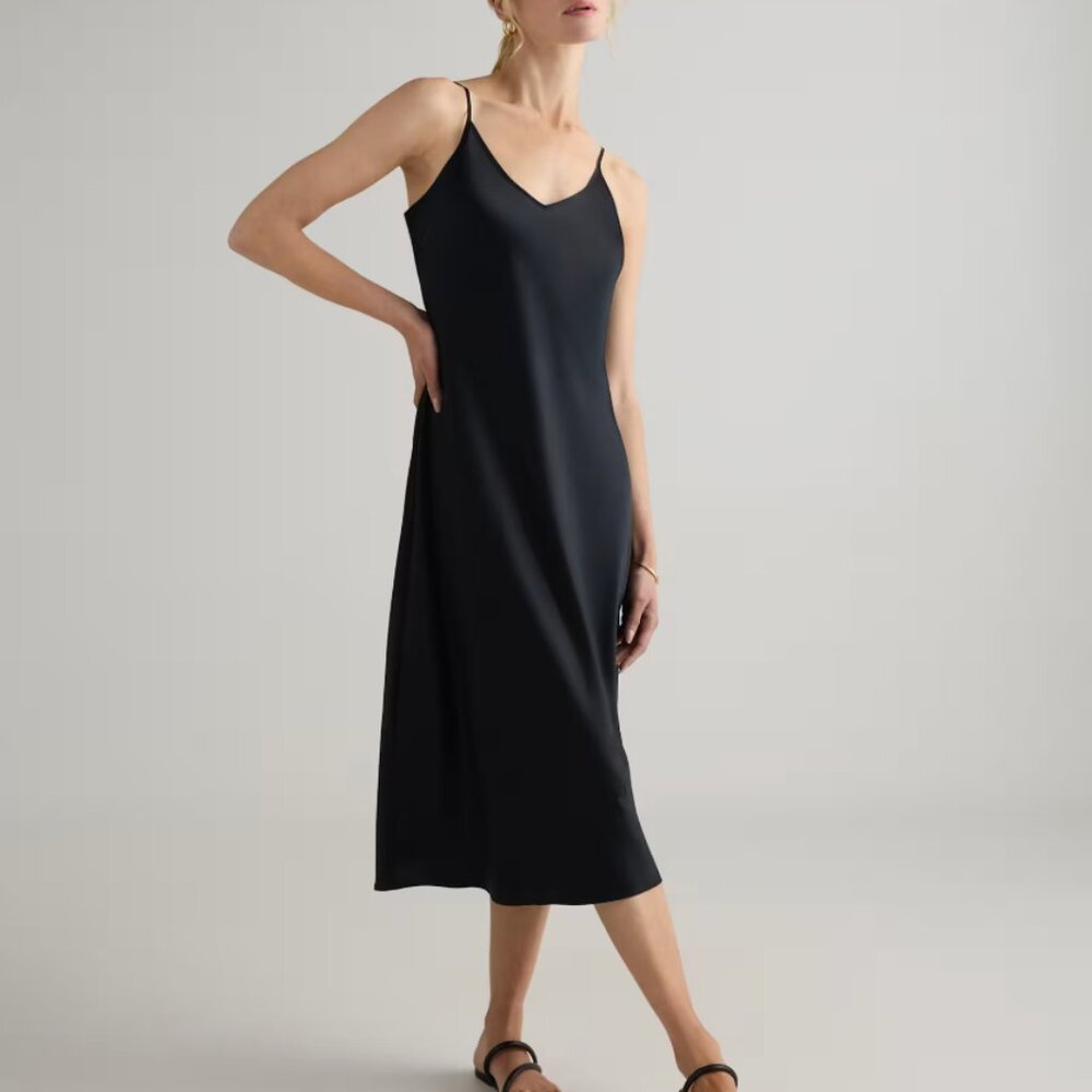 Quince washable black silk slip dress
